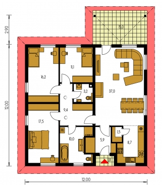 Image miroir | Plan de sol du rez-de-chaussée - BUNGALOW 185